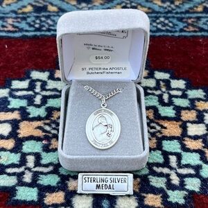 St. Peter the Apostle Sterling Silver Oval Religious Medal Necklace 24” Chain